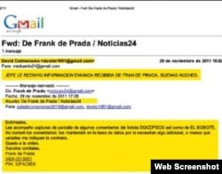 Copia del correo electrónico en el que Frank de Prada ofrece capturas de pantalla del portal Noticias24 con el IP de comentaristas críticos